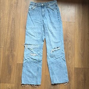 Zara Light Blue Distressed Straight Leg Jeans